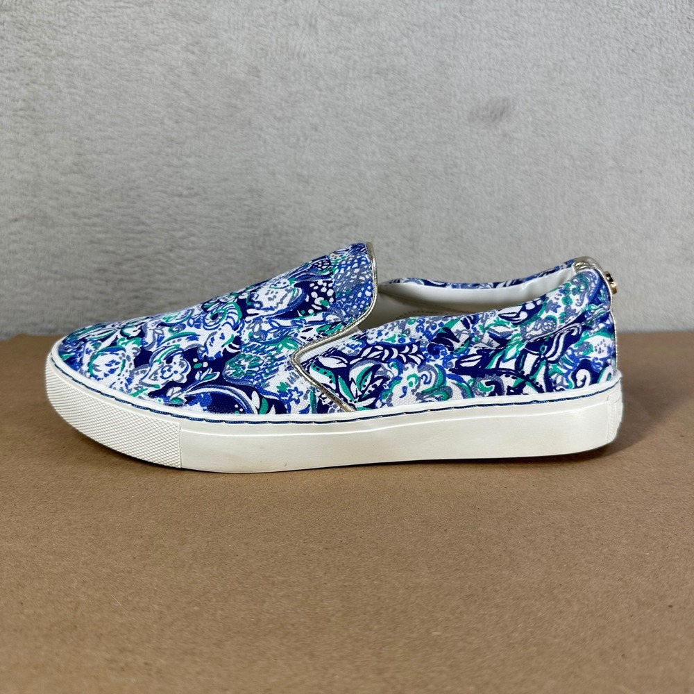 Lilly Pulitzer Julie Slip On Sneakers Womens 7 Blue Tropical Paisley Coastal